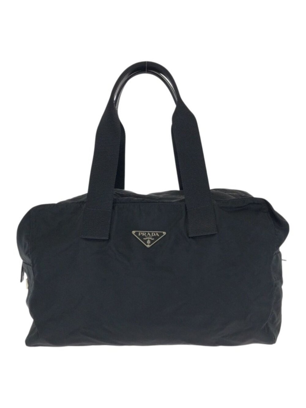 Prada Tessuto Black Silver Nylon Boston Bag
